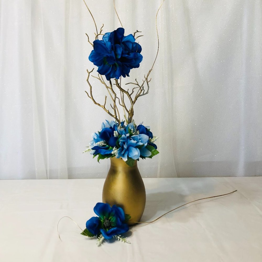 Royal Blue Centerpiece, Flower Arrangement, Decor